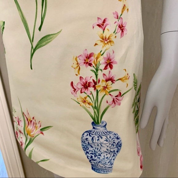 YUKA RESORT Floral Blue Vase Cotton Pencil Skirt - Picture 6 of 13